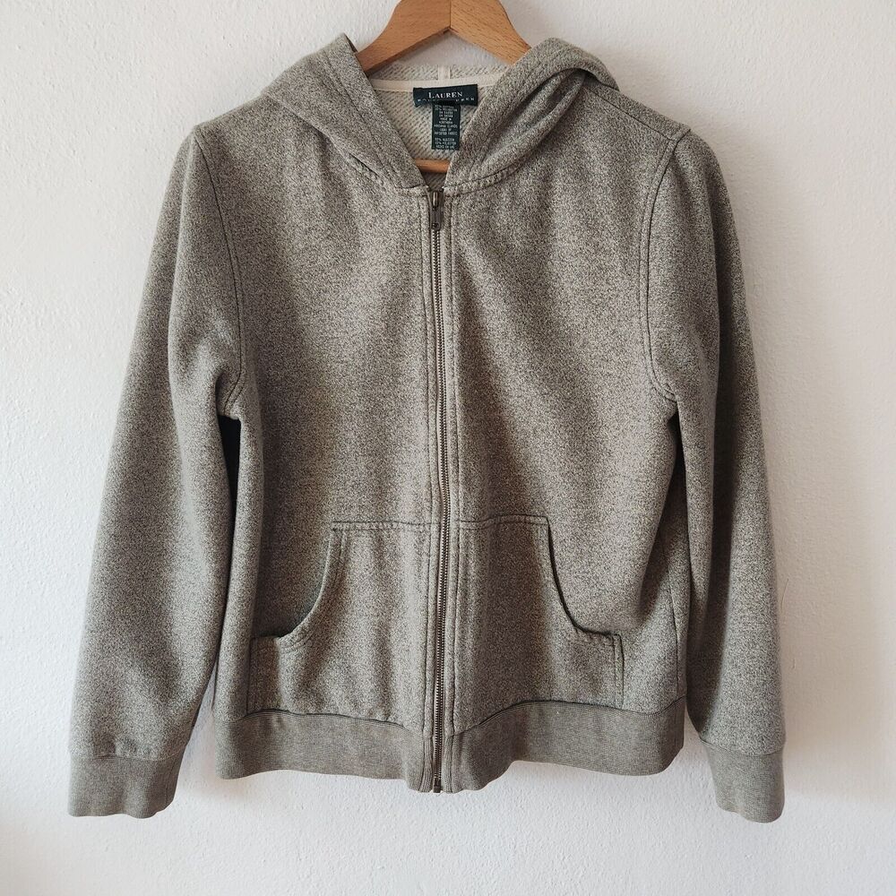 Lauren Ralph Lauren Sweatshirt S Heather Gray Hoodie Full Zip Cotton Blend VTG